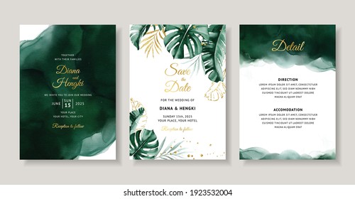 Elegant Wedding Invitation With Green Tropical Watercolor
