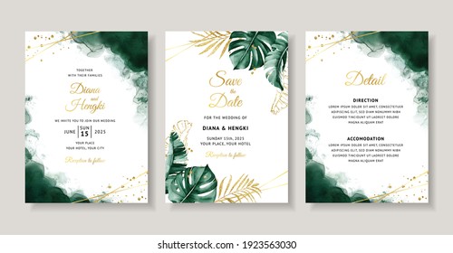 Elegant Wedding Invitation With Green Tropical Watercolor Watercolor