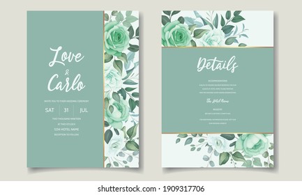 Elegant wedding invitation with greenery flower and leaves