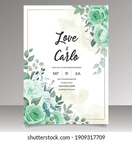 Elegant wedding invitation with greenery flower and leaves