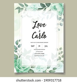 Elegant wedding invitation with greenery flower and leaves