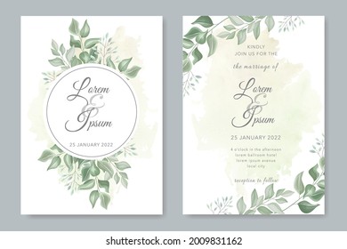 elegant wedding invitation with greenery leaves