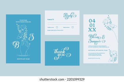 Elegant wedding invitation with hand illustration. Flower and leaves design card. Save the date template