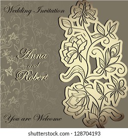 Elegant wedding invitation, hand-drawn modern floral design