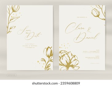 Invitación de matrimonio elegante con elemento de flor de línea