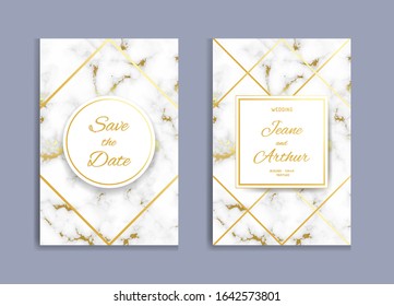 Elegant wedding invitation with marble textured background. Template vector image.
