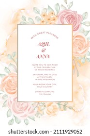 Elegant Wedding Invitation Rose Orange Flower Template
