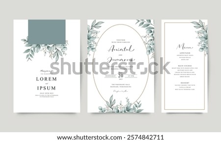 Elegant wedding invitation set decorated with floral leaves