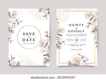 Elegant wedding invitation set in floral gold frame