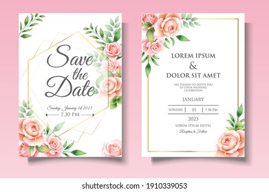 Elegante plantilla de invitación a bodas con hermosas hojas florales