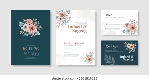 Elegant wedding invitation template with beautiful bouquet floral