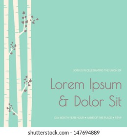 Elegant wedding invitation template with birch trees.