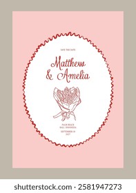 Elegant wedding invitation template. Botanical ink sketch style illustration.