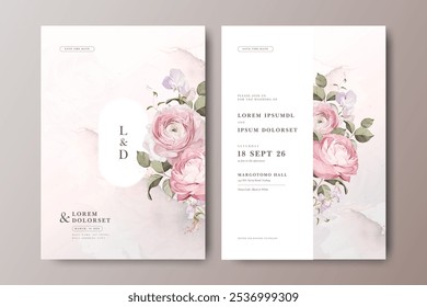 elegant wedding invitation template with creamy color rose flower background