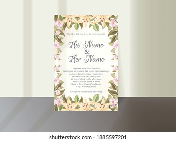 Elegant Wedding Invitation Template Design, with Lily and rose flowers Vector.