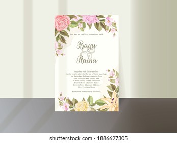 Elegant Wedding Invitation Template Design, with Lily and rose flowers Vector.