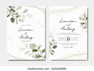 Elegant wedding invitation template with eucalyptus