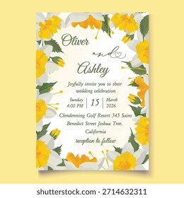 Elegante Plantilla de invitación de boda con flores de narciso de primavera con un fondo floral suave perfecto para celebraciones románticas y eventos de temporada