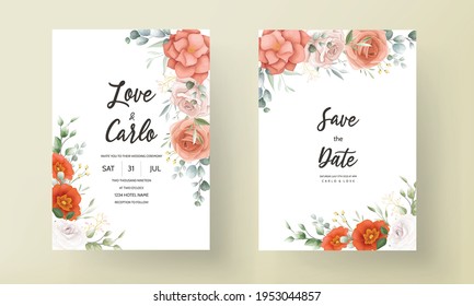 Elegant wedding invitation template with floral decoration