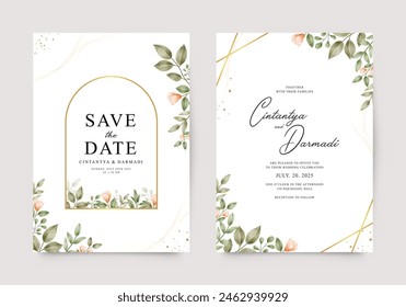 Elegant wedding invitation template with floral watercolor