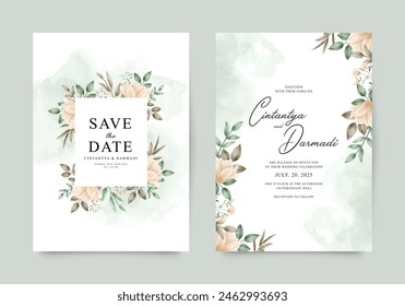 Elegant wedding invitation template with flower yellow decoration