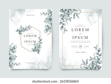 Elegant wedding invitation template geometric gold beautiful leaves