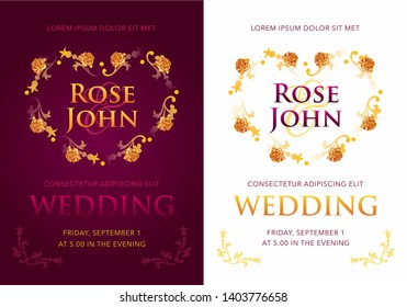 Elegant wedding invitation template with heart shape made of roses