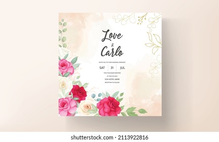 Elegant wedding invitation template with pink flower