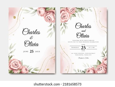 Elegant wedding invitation template with pink rose 
