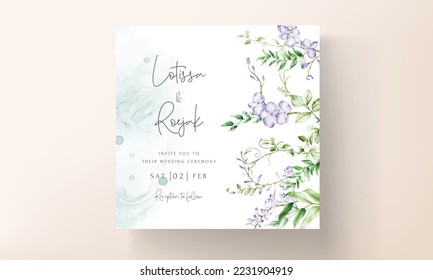 Elegant wedding invitation template with purple flower