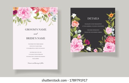 Elegant wedding invitation template set with beautiful floral frame and border decoration