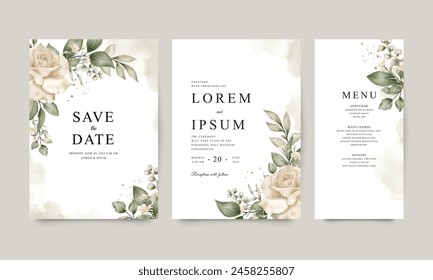 Elegant wedding invitation template set with beautiful watercolor floral