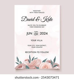 Elegant wedding invitation template with sophisticated design, perfect for a timeless and classic celebration. Beautiful details for a memorable wedding event.