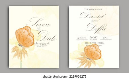 elegant wedding invitation template vector with watercolor elements