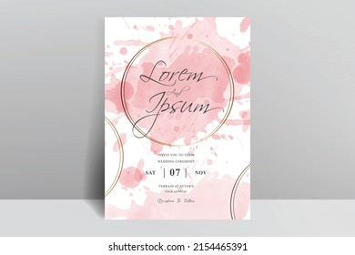 Elegant wedding invitation template with watercolor splash and abstract hand drawn dynamic fluid