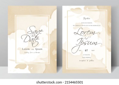 Elegant wedding invitation template with watercolor splash and abstract hand drawn dynamic fluid