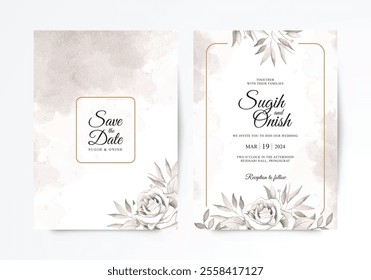 Elegant wedding invitation template with watercolor flower