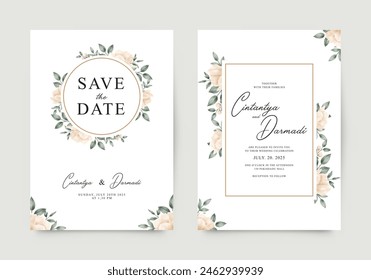 Elegant wedding invitation template with yellow flowers