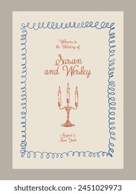 Elegant wedding invitation vector template. Matisse style vintage illustrations.