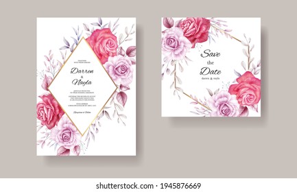 Elegant wedding invitation with watercolor floral ornament