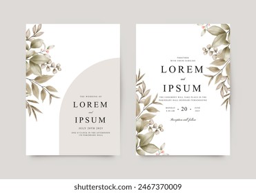 Elegante invitación de boda con hojas de acuarela