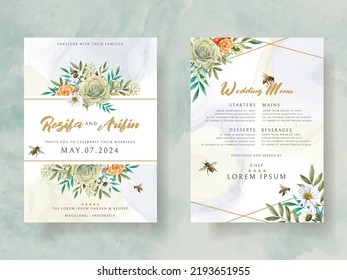elegant wedding invitation yellow flowers and bees