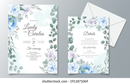 Elegant wedding invitations card with beautiful hand draw floral