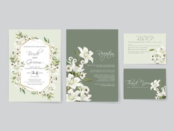 Elegant Wedding Invitations Card With White Lily Watercolor Design