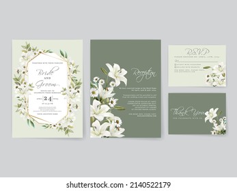 Elegant wedding invitations card with white lily watercolor design - Shutterstock ID 2140522179