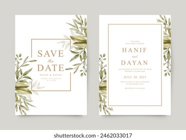 Elegantes invitaciones de boda con hermosas hojas verdes