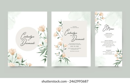 Elegant wedding invitations template set with floral watercolor