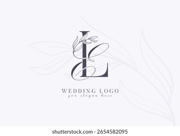 Logotipo de casamento elegante com floral inicial EL Monograma