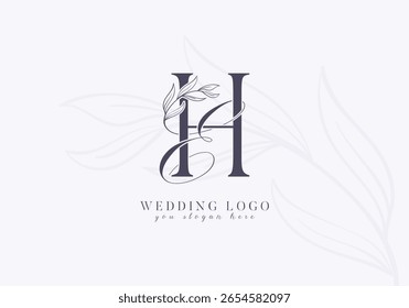 Elegant Wedding Logo with Floral Initial EH Monogram