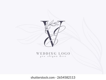 Elegant Wedding Logo with Floral Initial EV Monogram